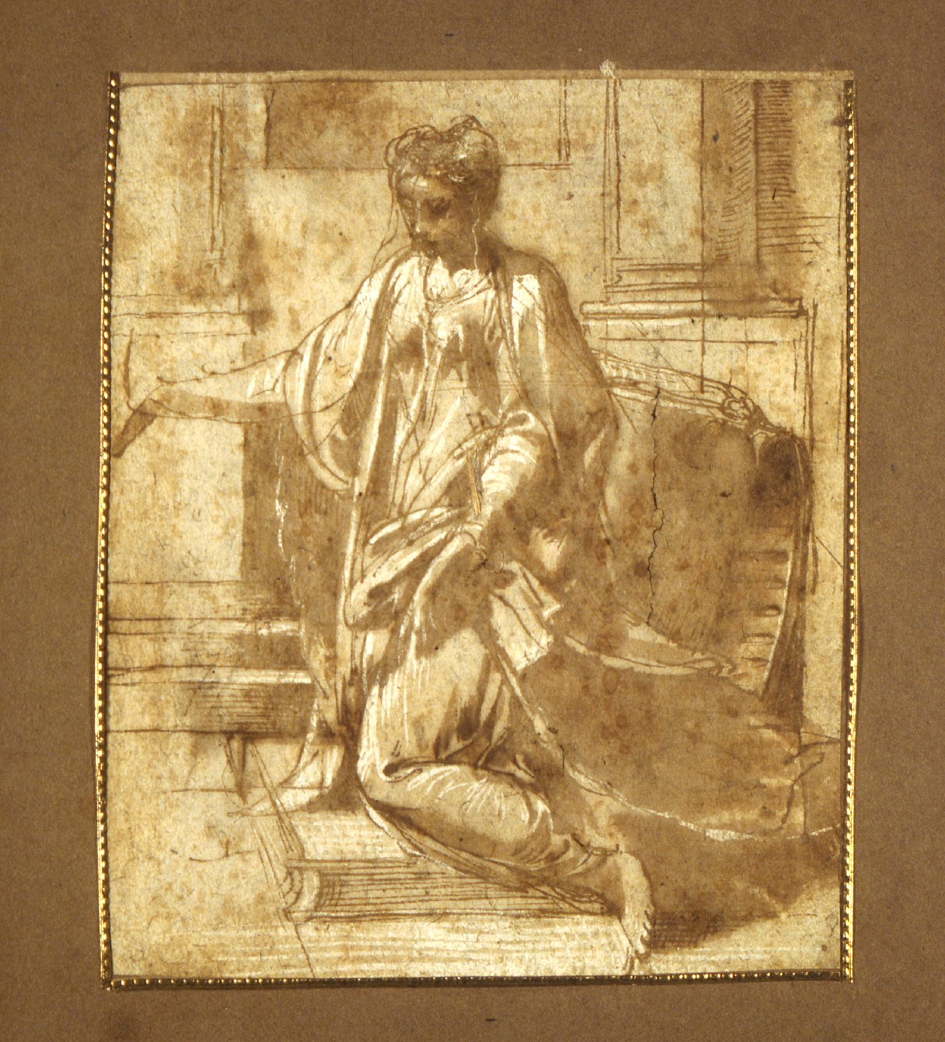 La Vergine genuflessa (disegno preparatorio, opera isolata) di Mazzola Francesco